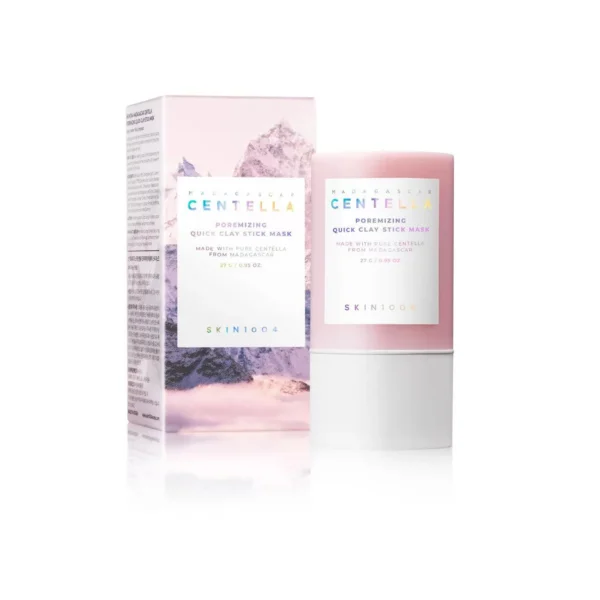 Skin1004 Madagascar Centella Poremizing Quick Clay Stick Mask con su caja original color rosa.