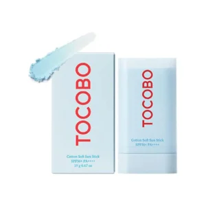 Bloqueador solar Tocobo Cotton Soft Sun Stick con su empaque original color celeste