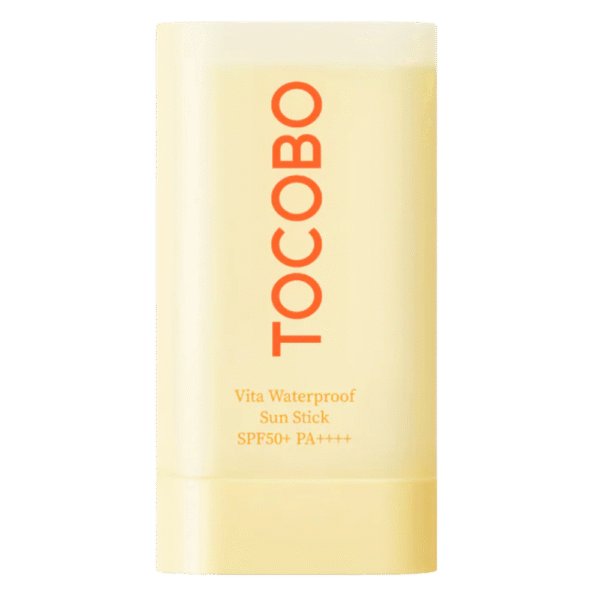 Bloqueador solar Tocobo Vita Tone Up Waterproof Sun Stick SPF50+ PA++++ en su envase original sobre fondo blanco
