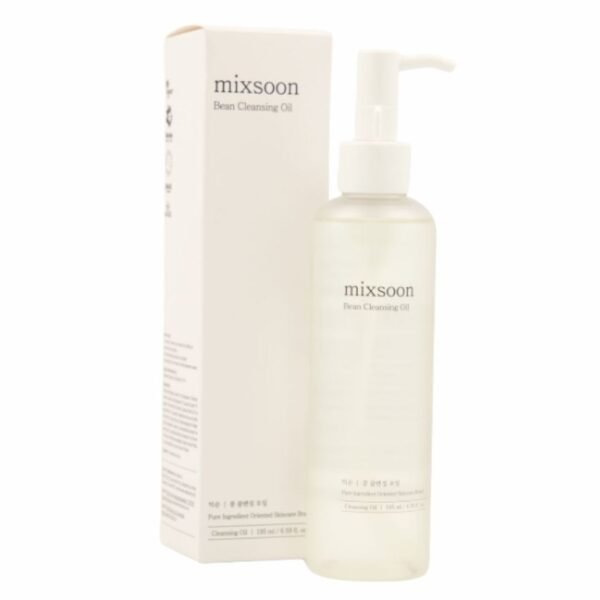 Aceite limpiador Mixsoon Bean Cleansing Oil de 195 ml mostrado junto a su caja original sobre fondo neutro