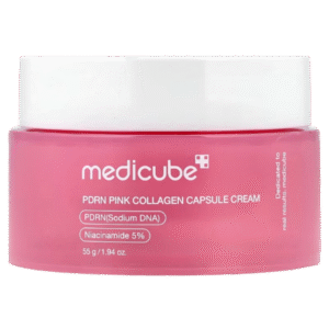 Medicube-PDRN-Pink-Collagen- Capsule- Cream Crema facial Medicube PDRN Pink Collagen Capsule Cream con cápsulas de colágeno para cuidado de la piel.