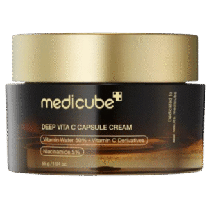 Crema facial Medicube Deep Vita C Capsule Cream con cápsulas de vitamina C para cuidado de la piel.