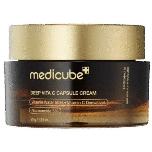 medicube_vitamin_C_capsule_frasco Crema facial Medicube Deep Vita C Capsule Cream con cápsulas de vitamina C para cuidado de la piel.